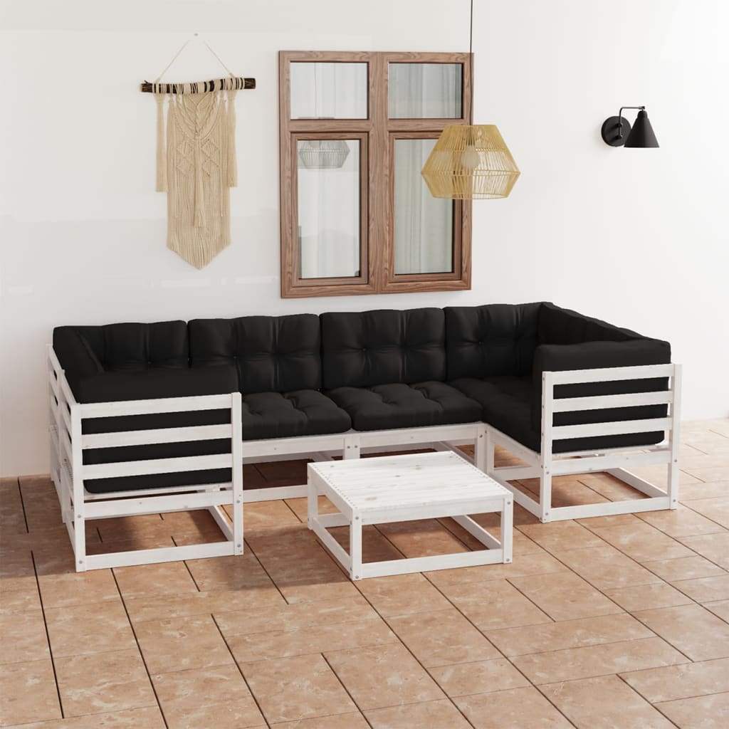 vidaXL 7-tlg. Garten-Lounge-Set mit Kissen Weiß Massivholz Kiefer