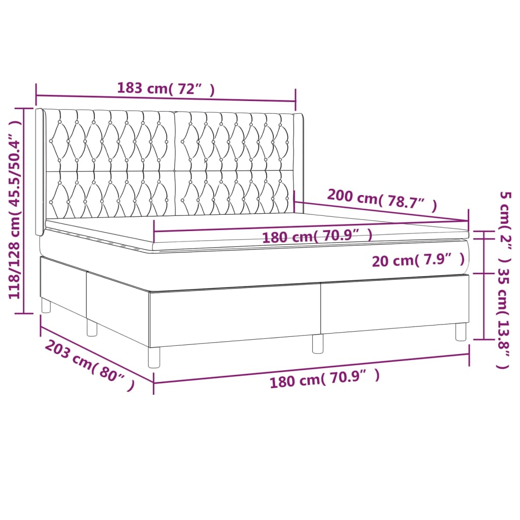 vidaXL Boxspringbett mit Matratze & LED Schwarz 180x200 cm Stoff