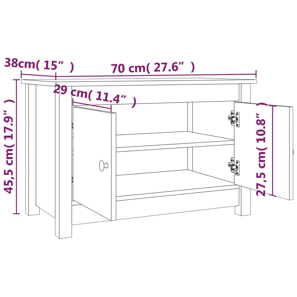 vidaXL Schuhschrank Schwarz 70x38x45,5 cm Massivholz Kiefer