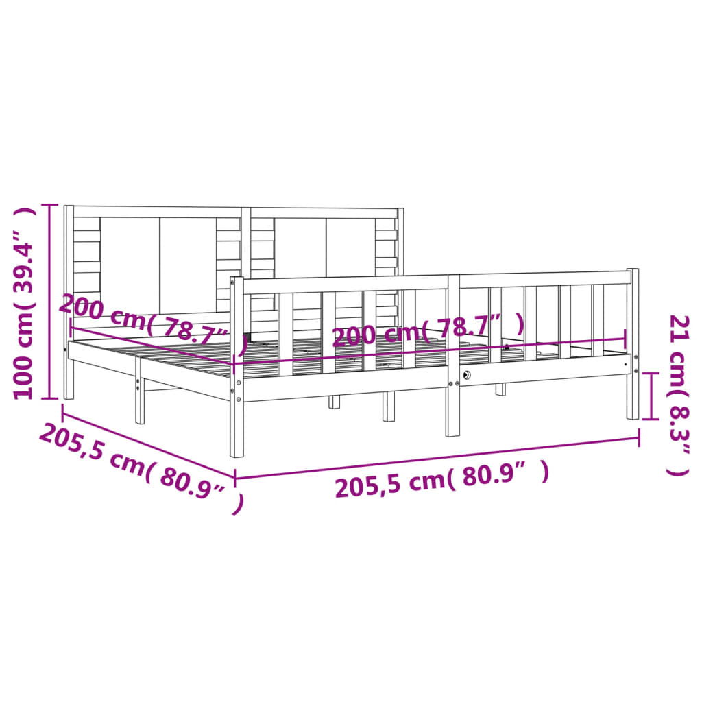 vidaXL Massivholzbett mit Kopfteil Honigbraun 200x200 cm