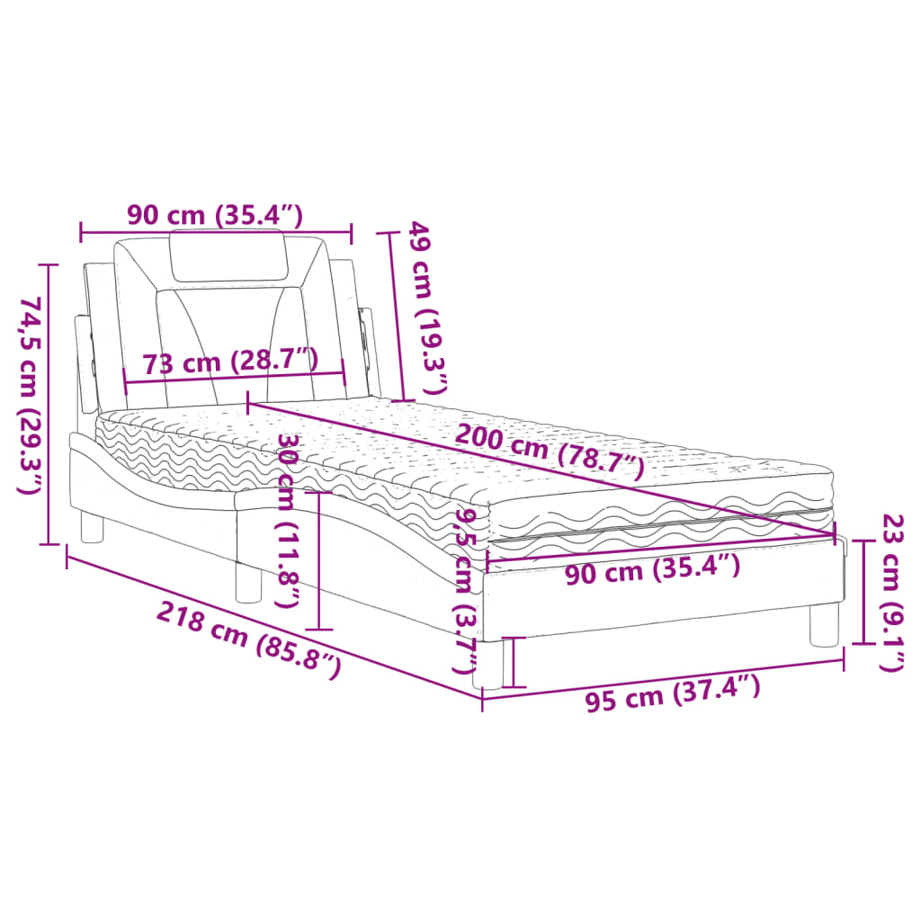 vidaXL Bett mit Matratze Braun 90x200 cm Kunstleder