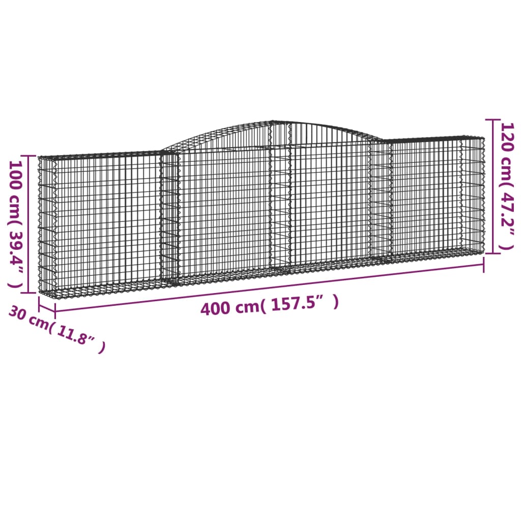 vidaXL Gabionen mit Hochbogen 15Stk. 400x30x100/120cm Verzinktes Eisen