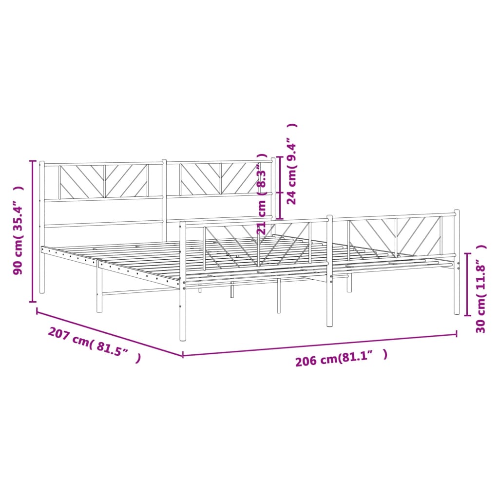 vidaXL Bettgestell mit Kopf- und Fußteil Metall Weiß 200x200 cm