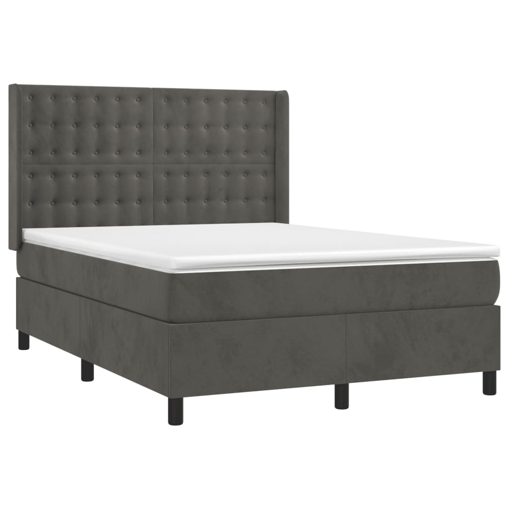 vidaXL Boxspringbett mit Matratze Dunkelgrau 140x200 cm Samt