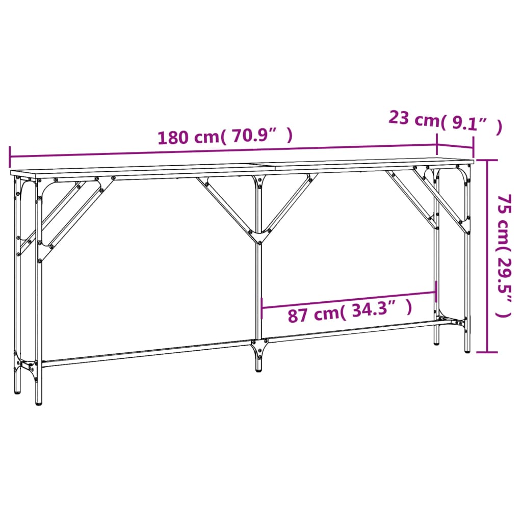 vidaXL Konsolentisch Braun Eichen-Optik 180x23x75 cm Holzwerkstoff