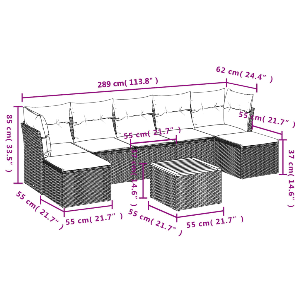 vidaXL 8-tlg. Garten-Sofagarnitur mit Kissen Beige Poly Rattan