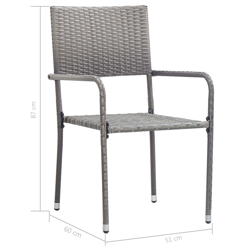 vidaXL Garten-Essstühle 2 Stk. Stapelbar Grau Polyrattan