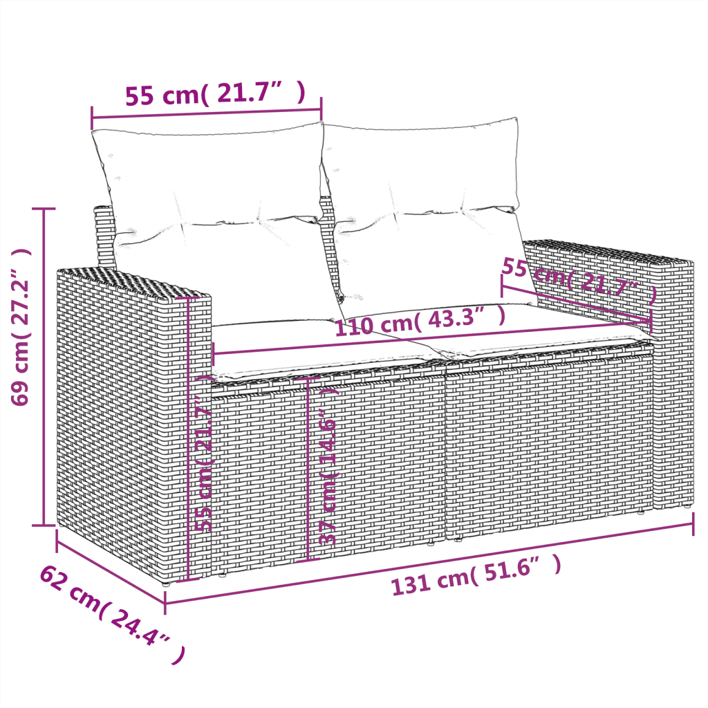 vidaXL 10-tlg. Garten-Sofagarnitur mit Kissen Schwarz Poly Rattan