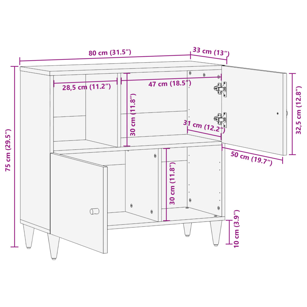 vidaXL Beistellschrank 80x33x75 cm Massivholz Mango