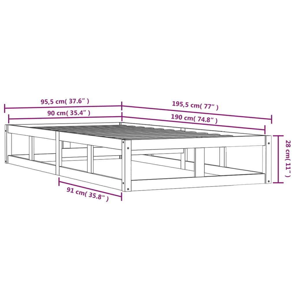 vidaXL Massivholzbett 90x190 cm