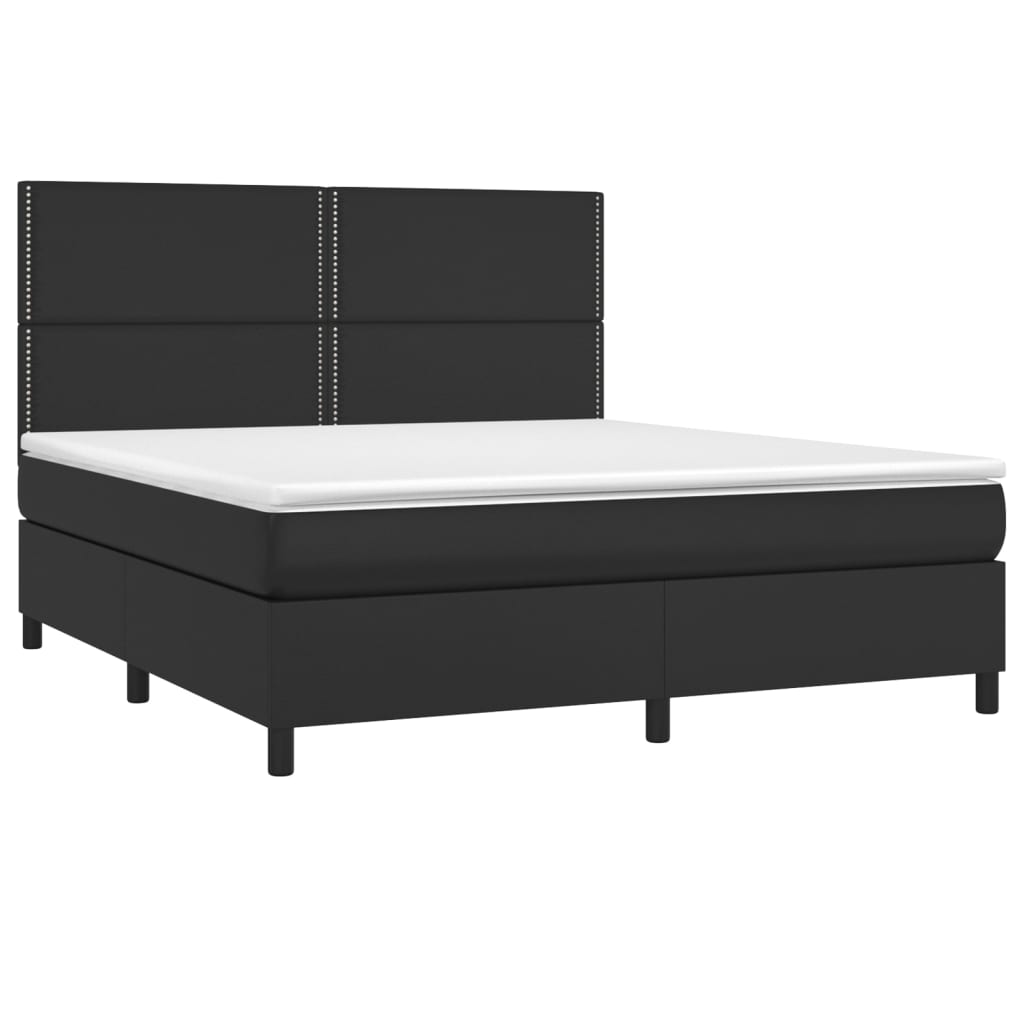 vidaXL Boxspringbett mit Matratze & LED Schwarz 180x200 cm Kunstleder