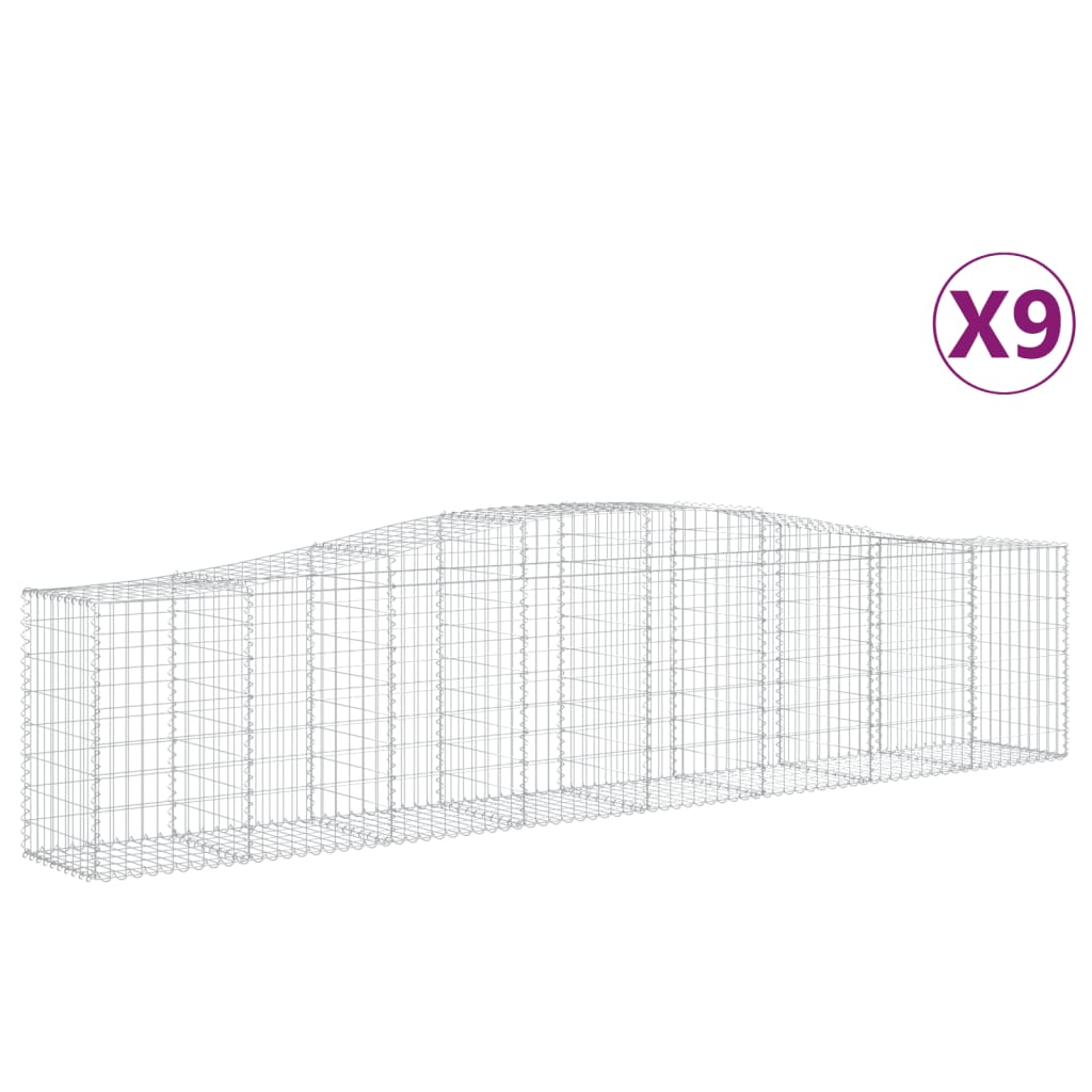 vidaXL Gabionen mit Hochbogen 9 Stk. 400x50x80/100cm Verzinktes Eisen