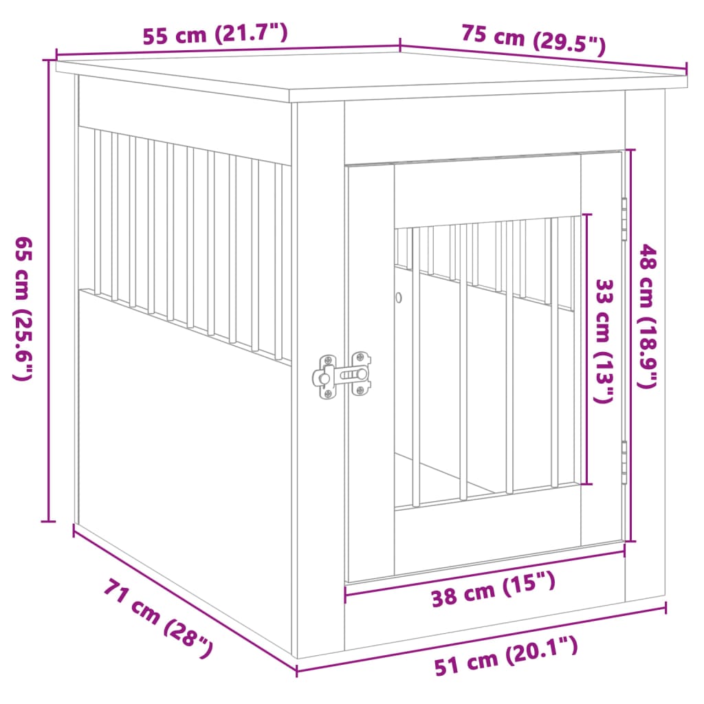 vidaXL Hundekäfig im Möbelstil Sonoma-Eiche 55x75x65 cm Holzwerkstoff