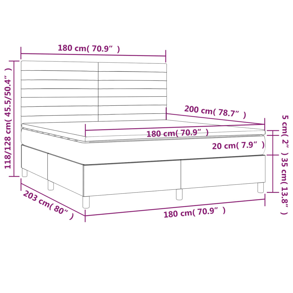 vidaXL Boxspringbett mit Matratze Hellgrau 180x200 cm Stoff