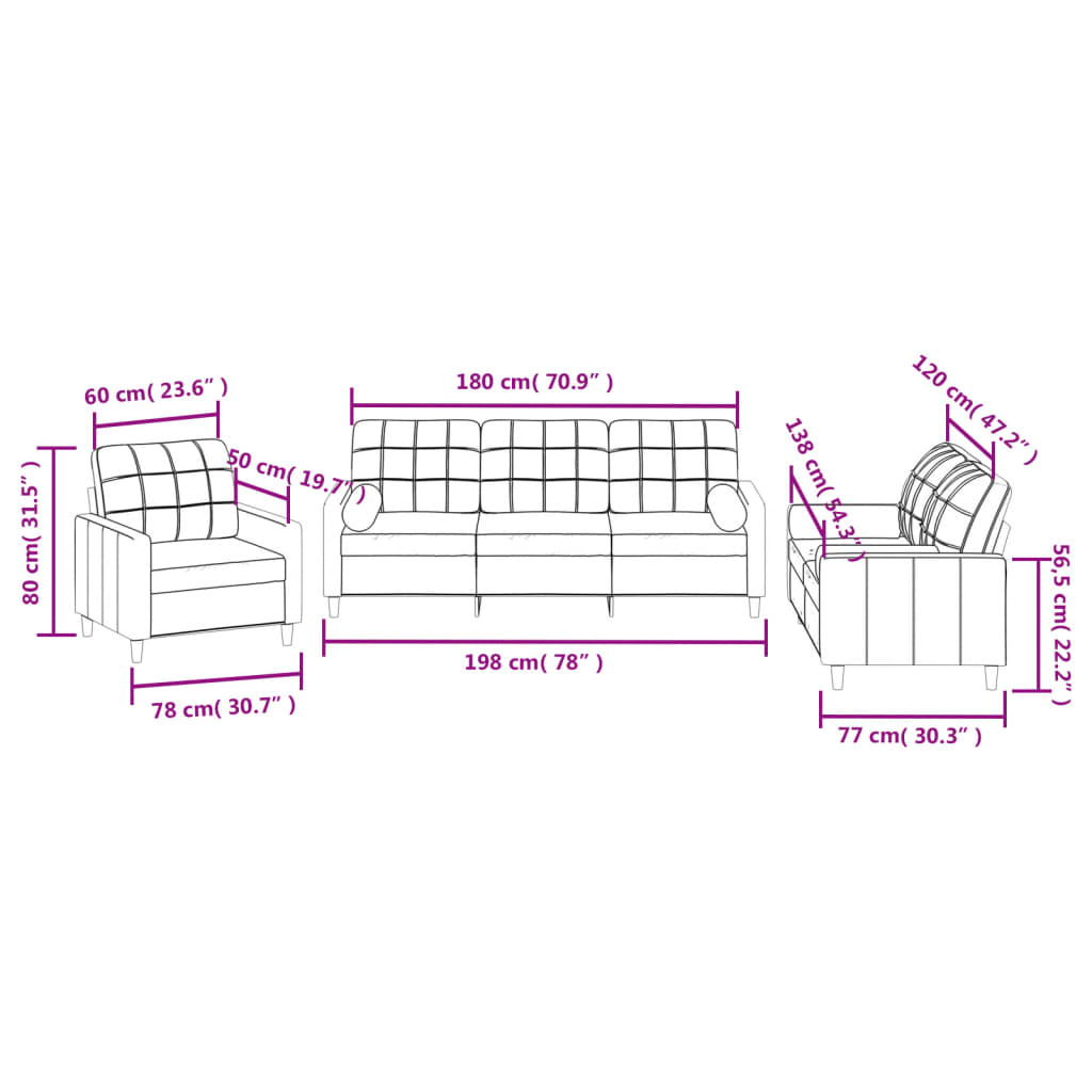 vidaXL 3-tlg. Sofagarnitur mit Kissen Taupe Stoff