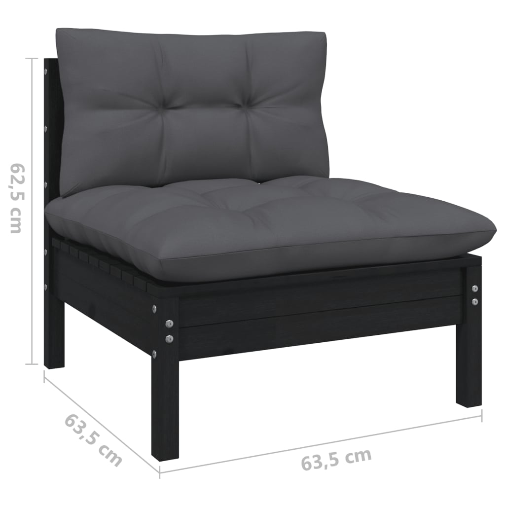 vidaXL 13-tlg. Garten-Lounge-Set mit Kissen Schwarz Kiefer Massivholz