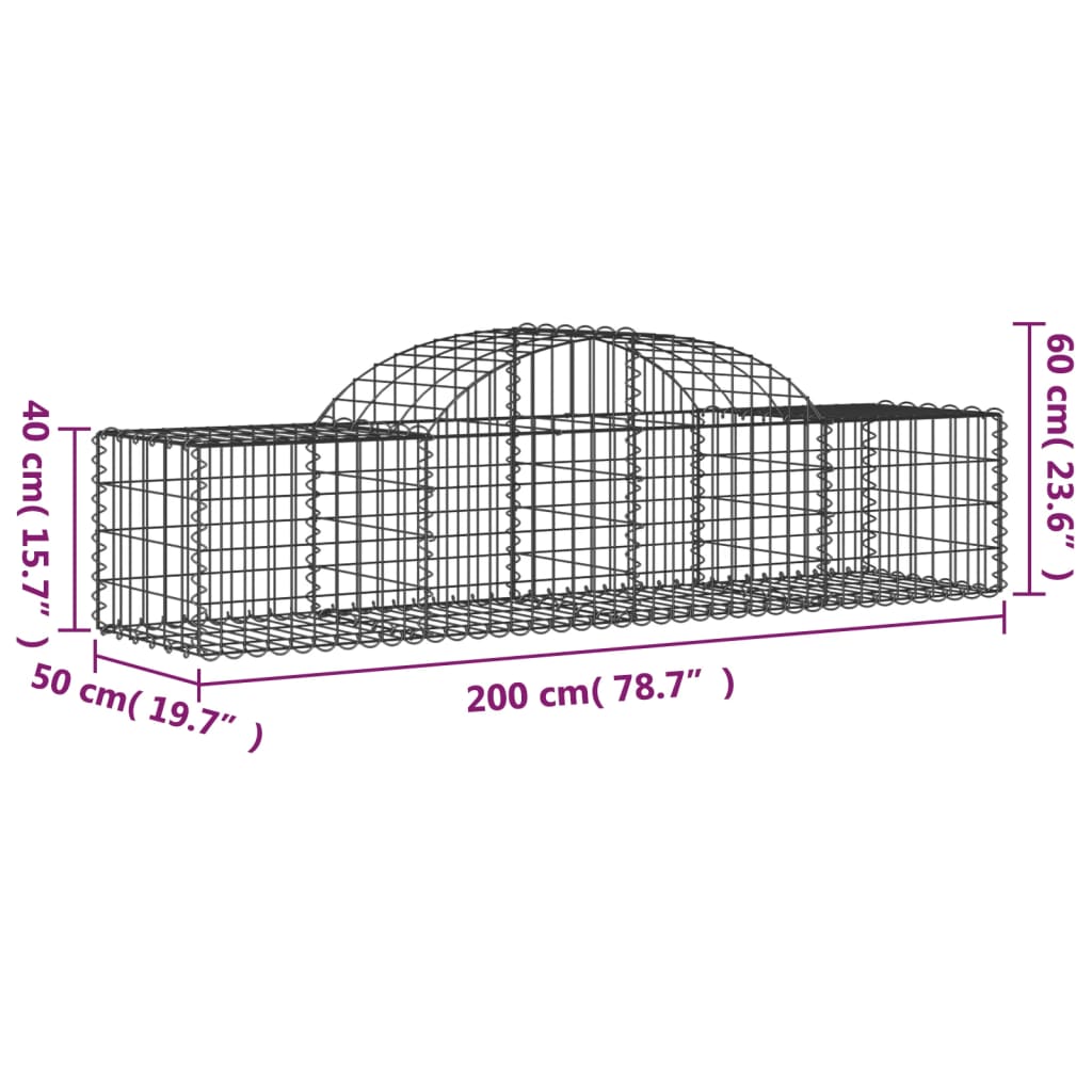 vidaXL Gabionen mit Hochbogen 5 Stk. 200x50x40/60 cm Verzinktes Eisen