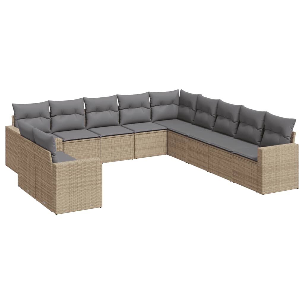 vidaXL 11-tlg. Garten-Sofagarnitur mit Kissen Beige Poly Rattan