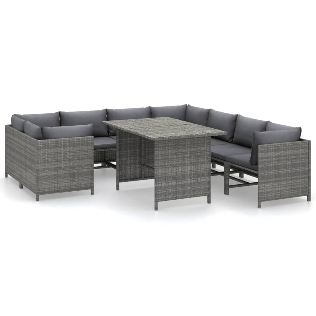 vidaXL 9-tlg. Garten-Lounge-Set mit Kissen Poly Rattan Grau