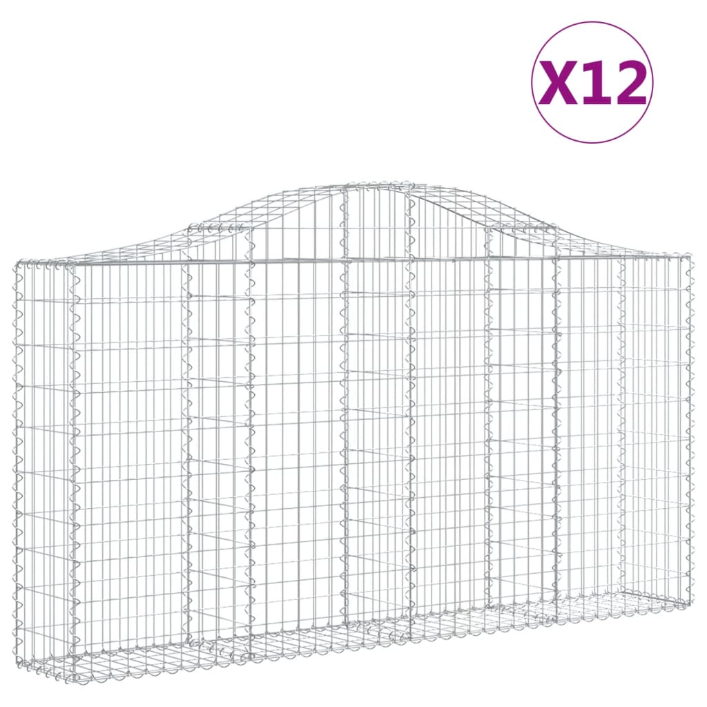 vidaXL Gabionen mit Hochbogen 12Stk. 200x30x100/120cm Verzinktes Eisen