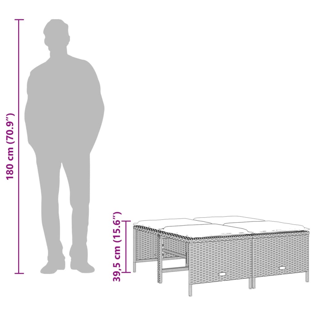 vidaXL 5-tlg. Garten-Sofagarnitur mit Kissen Grau Poly Rattan