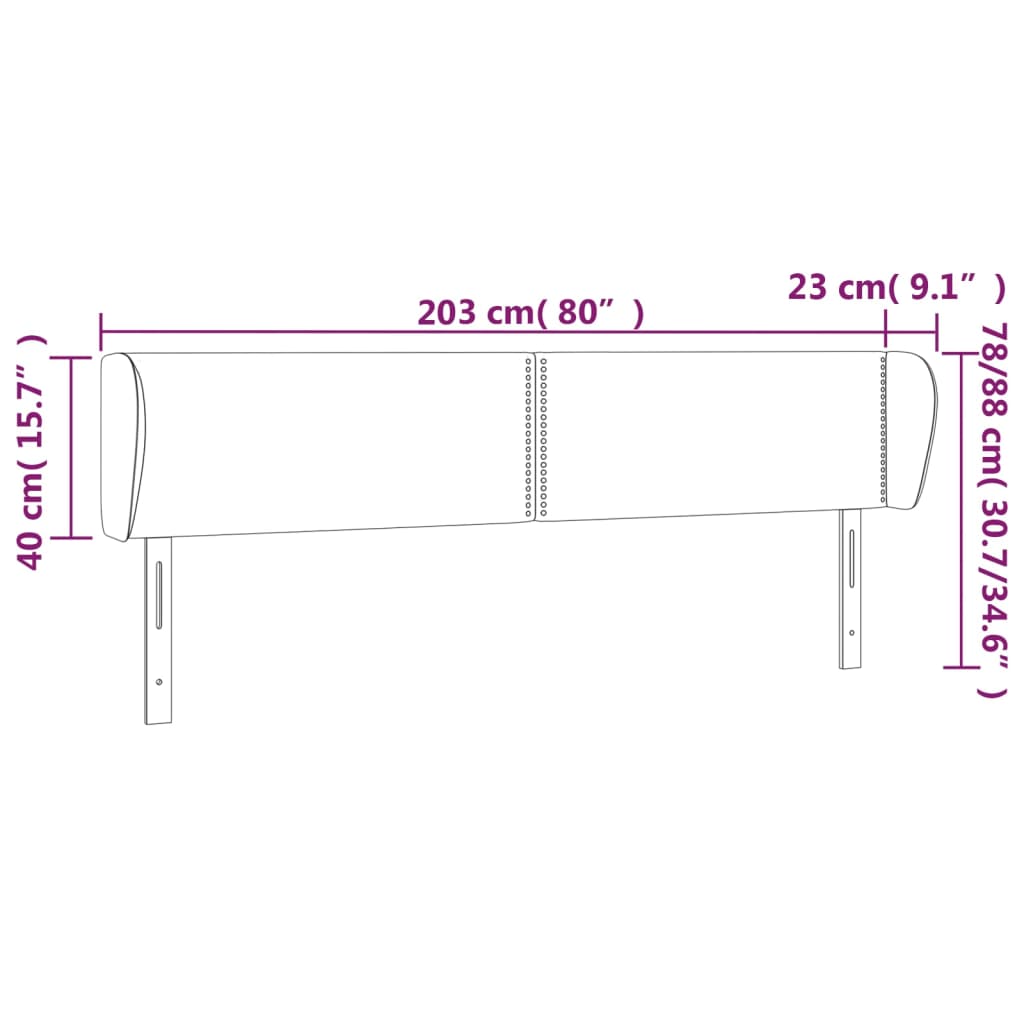 vidaXL Kopfteil mit Ohren Dunkelgrau 203x23x78/88 cm Samt