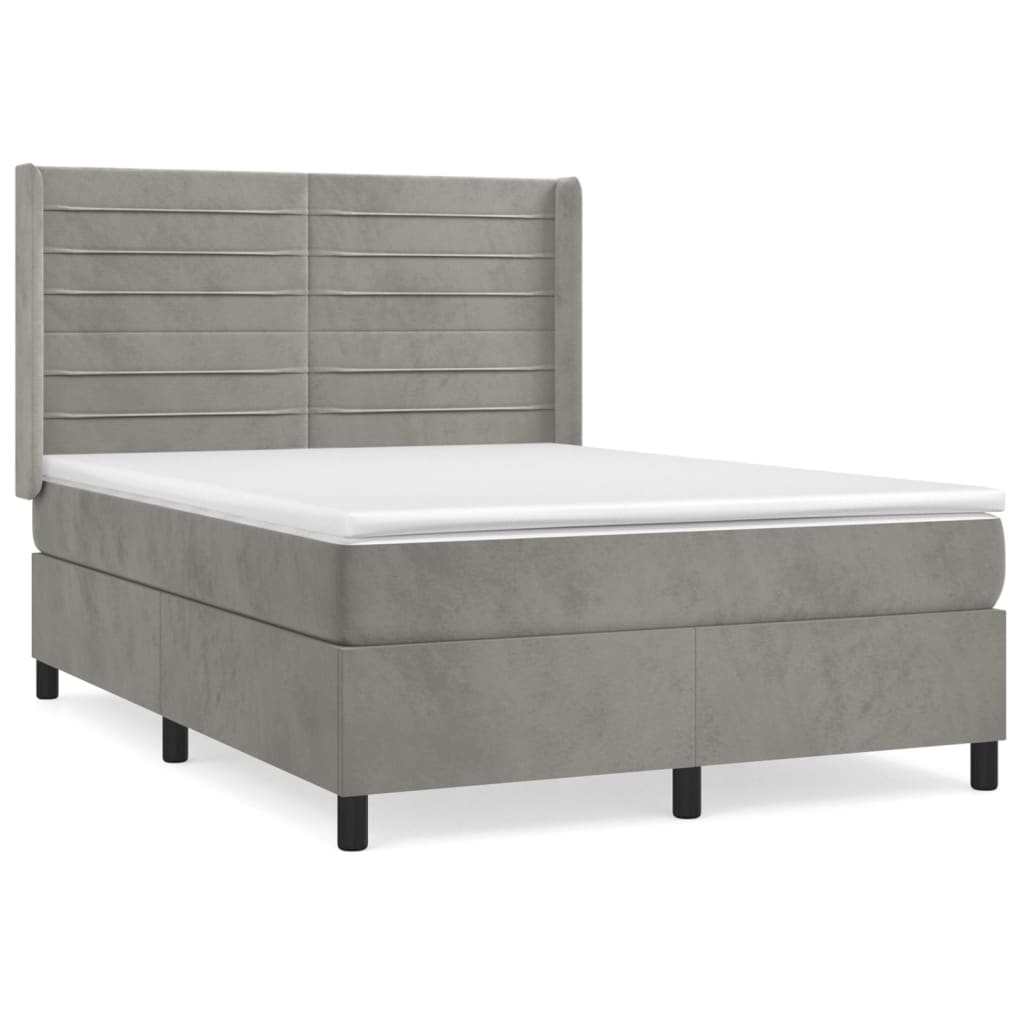 vidaXL Boxspringbett mit Matratze Hellgrau 140x190 cm Samt