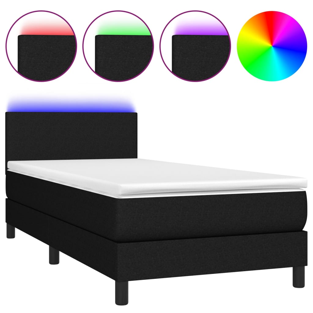 vidaXL Boxspringbett mit Matratze & LED Schwarz 90x200 cm Stoff