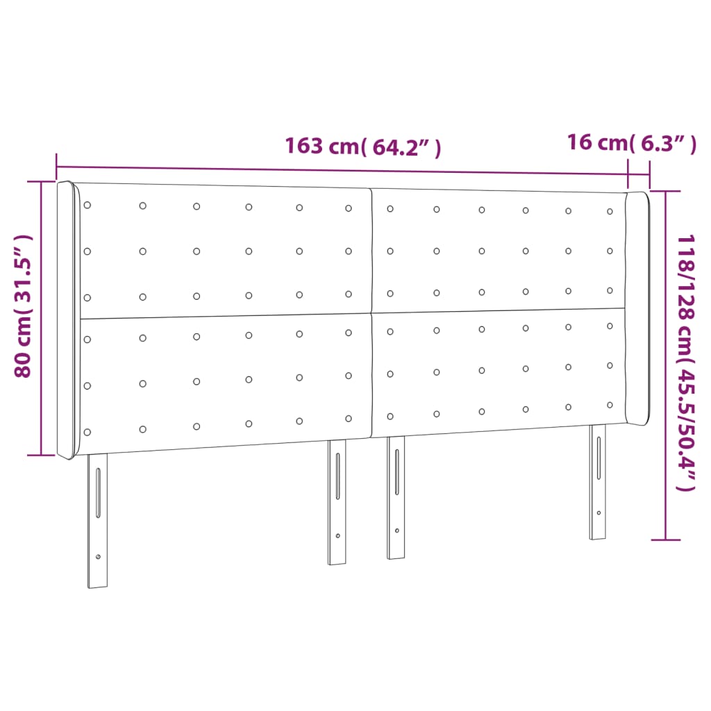 vidaXL LED Kopfteil Dunkelgrau 163x16x118/128 cm Samt