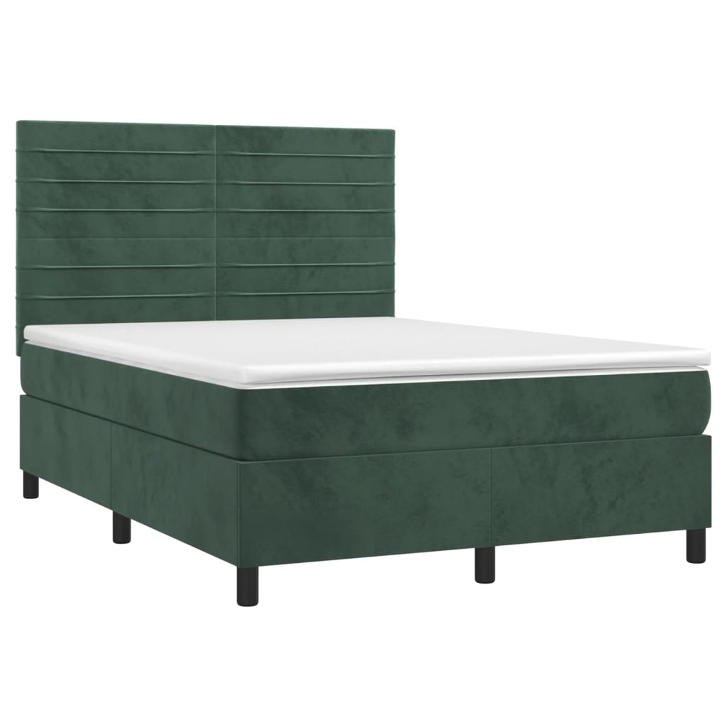 vidaXL Boxspringbett mit Matratze Dunkelgrün 140x190 cm Samt