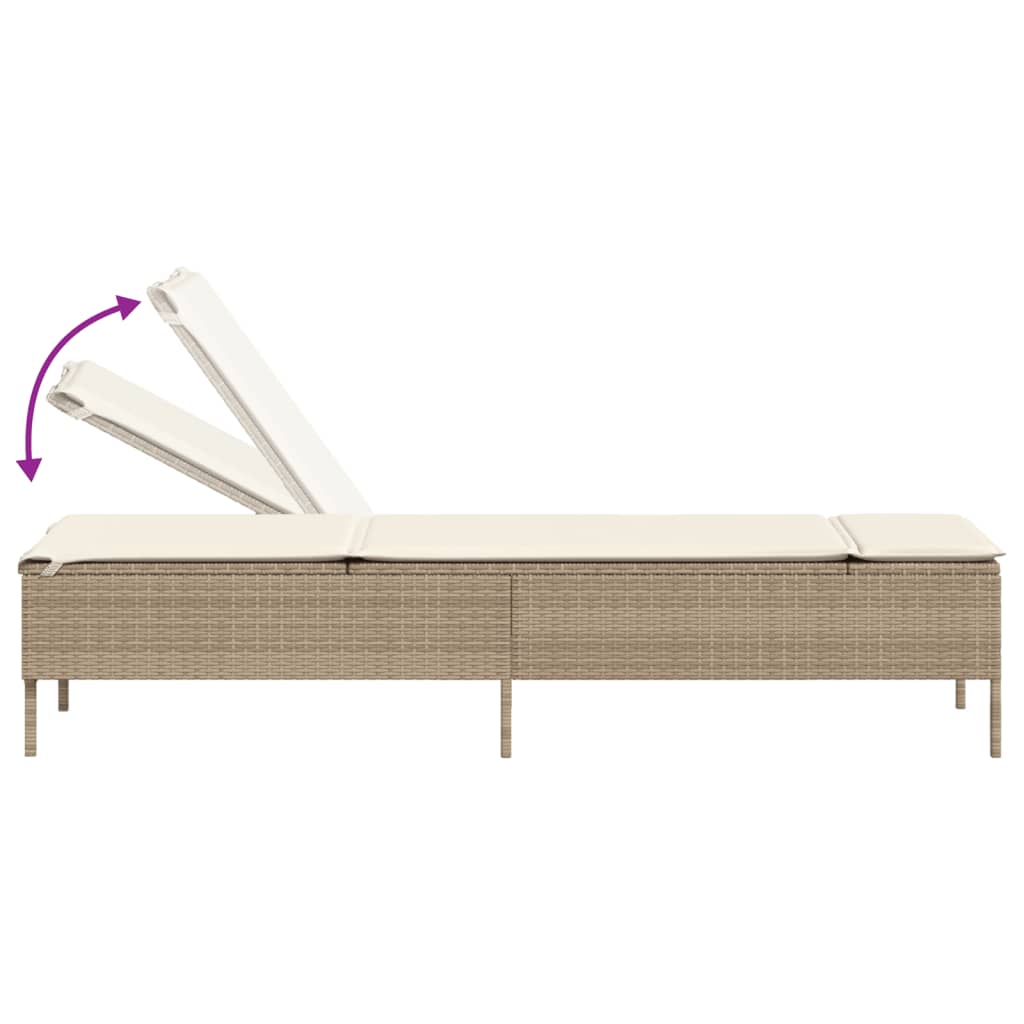 vidaXL Sonnenliegen mit Auflagen 2 Stk. Beige Poly Rattan