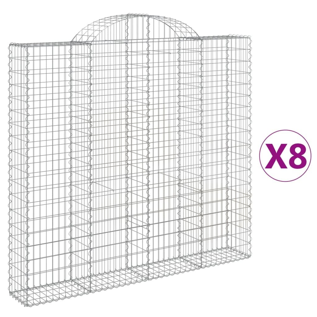 vidaXL Gabionen mit Hochbogen 8 Stk. 200x30x180/200cm Verzinktes Eisen