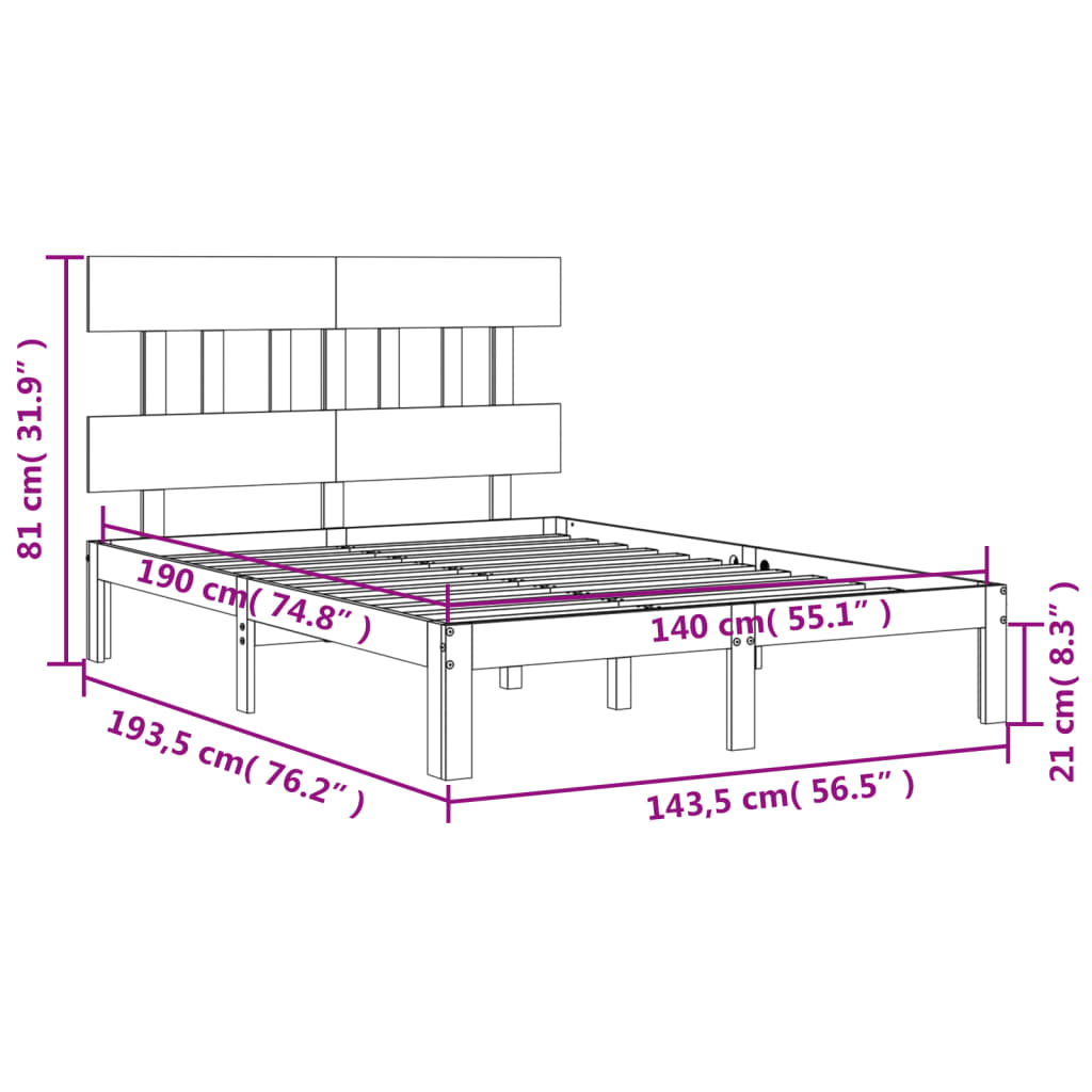 vidaXL Massivholzbett mit Kopfteil 140x190 cm