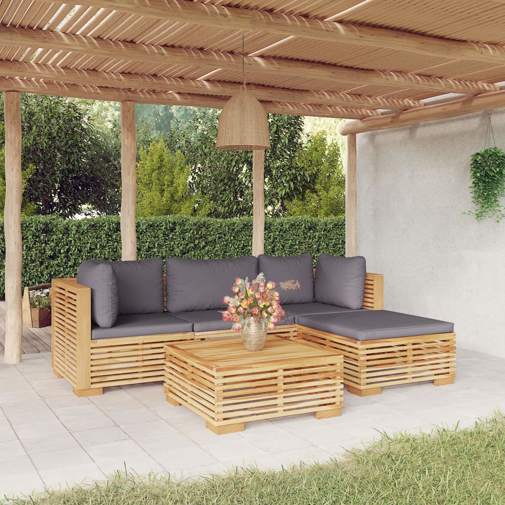 vidaXL 5-tlg. Garten-Lounge-Set mit Kissen Massivholz Teak