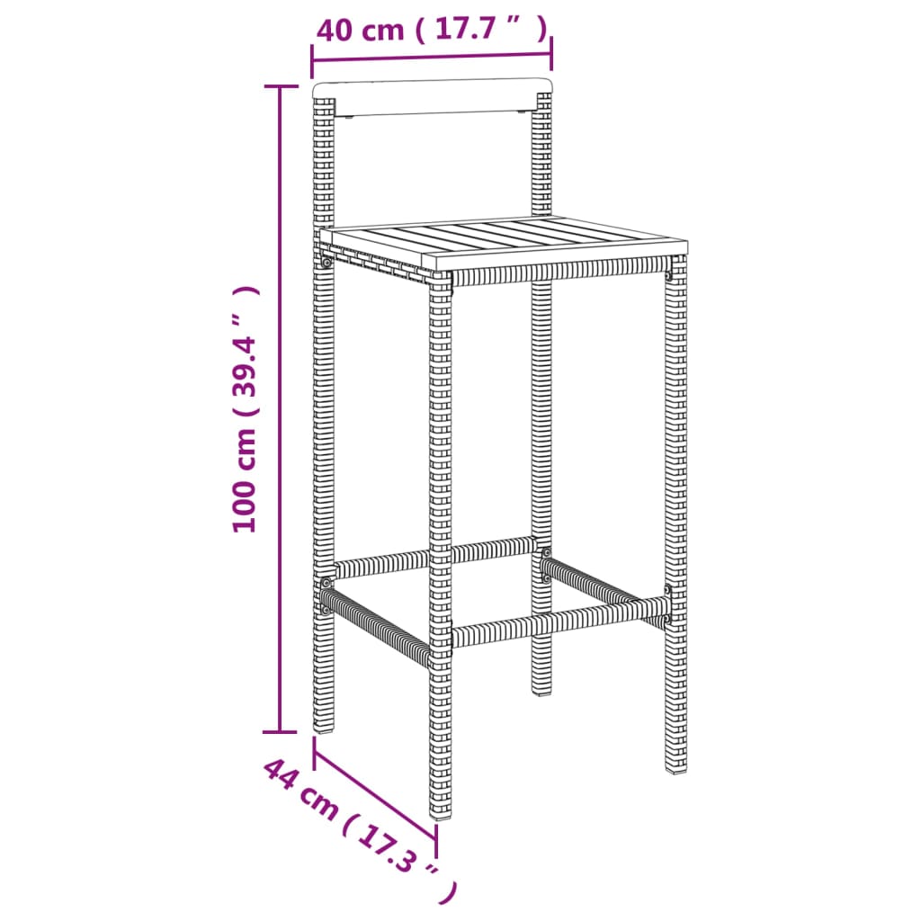 vidaXL 7-tlg. Gartenbar-Set Grau Poly Rattan & Massivholz Akazie