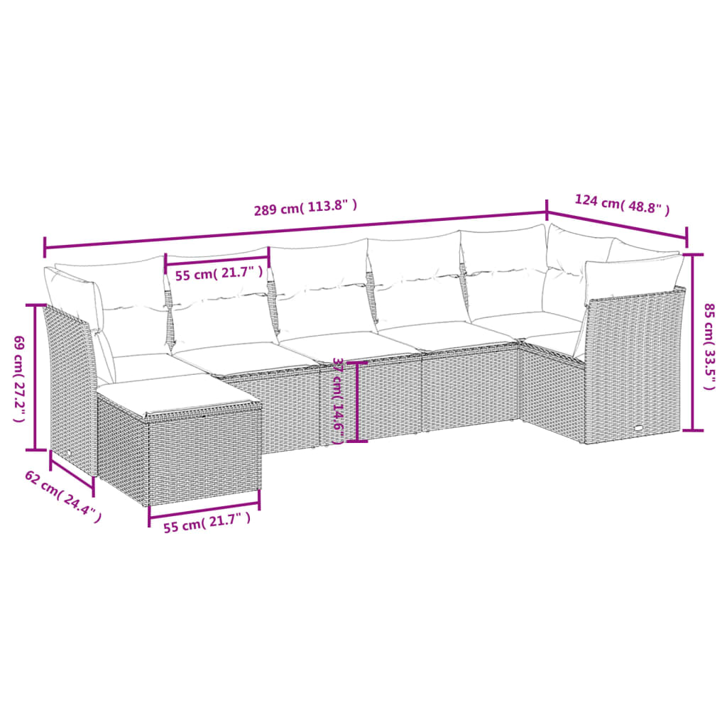 vidaXL 7-tlg. Garten-Sofagarnitur mit Kissen Grau Poly Rattan