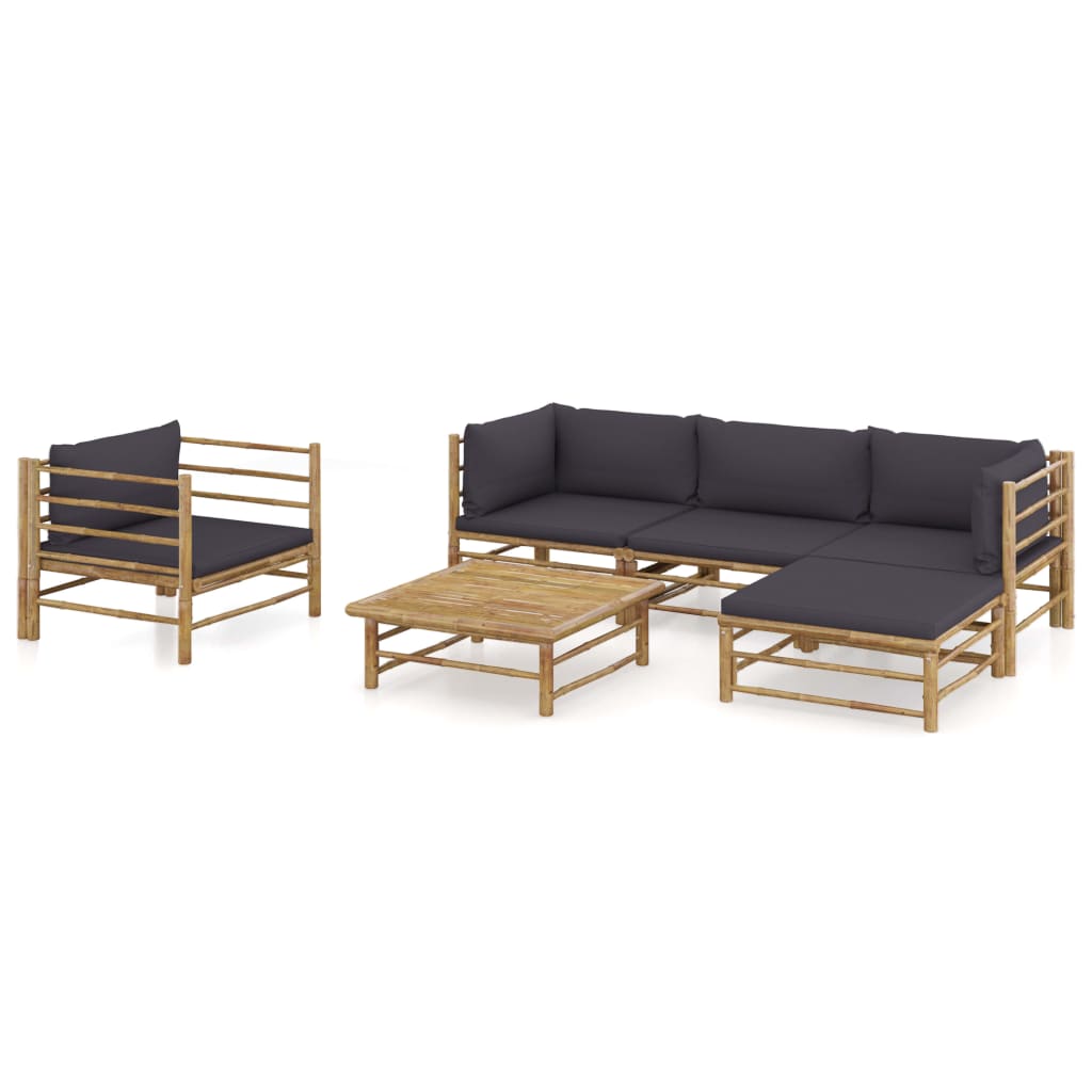 vidaXL 6-tlg. Garten-Lounge-Set mit Dunkelgrauen Kissen Bambus