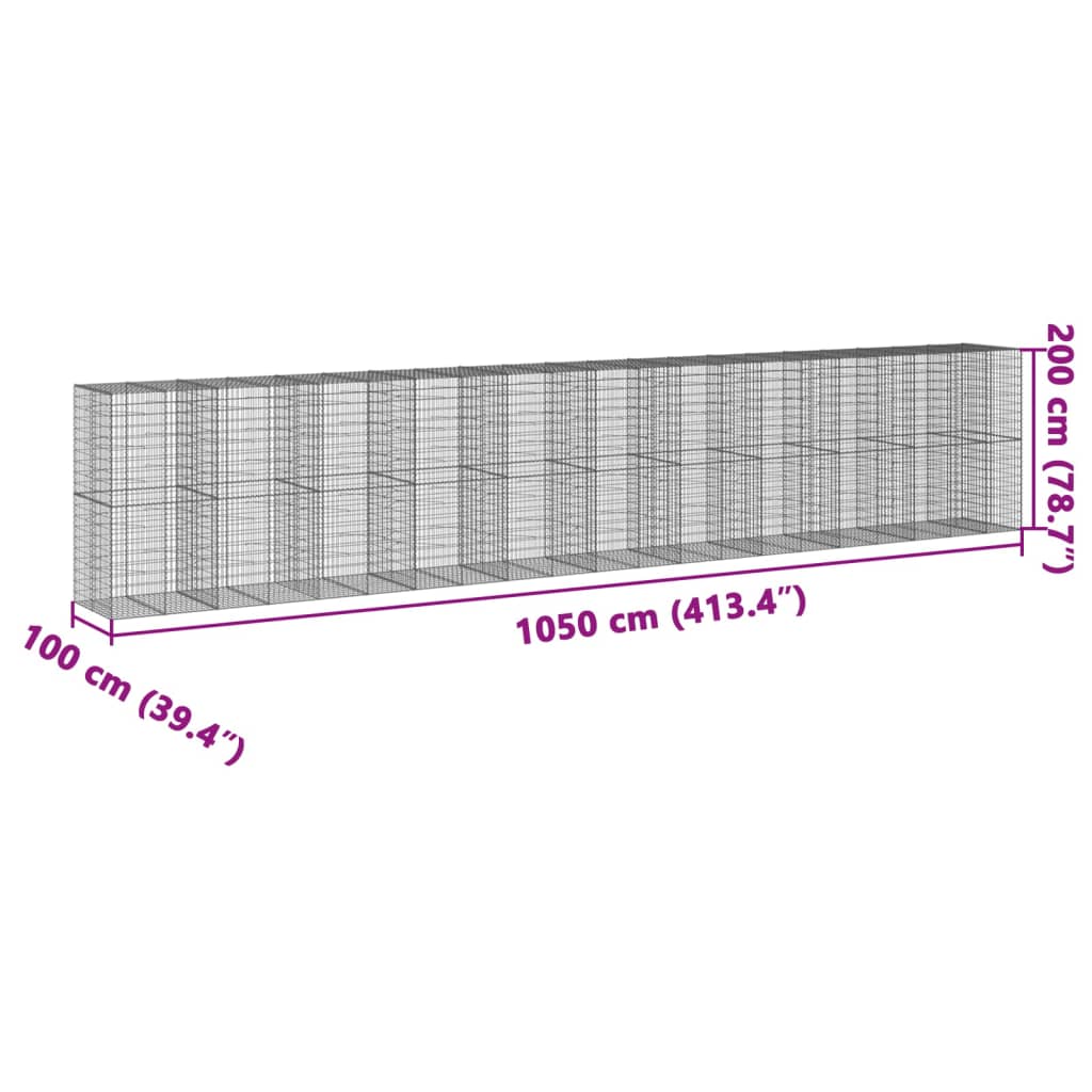 vidaXL Gabione mit Deckel 1050x100x200 cm Verzinktes Eisen