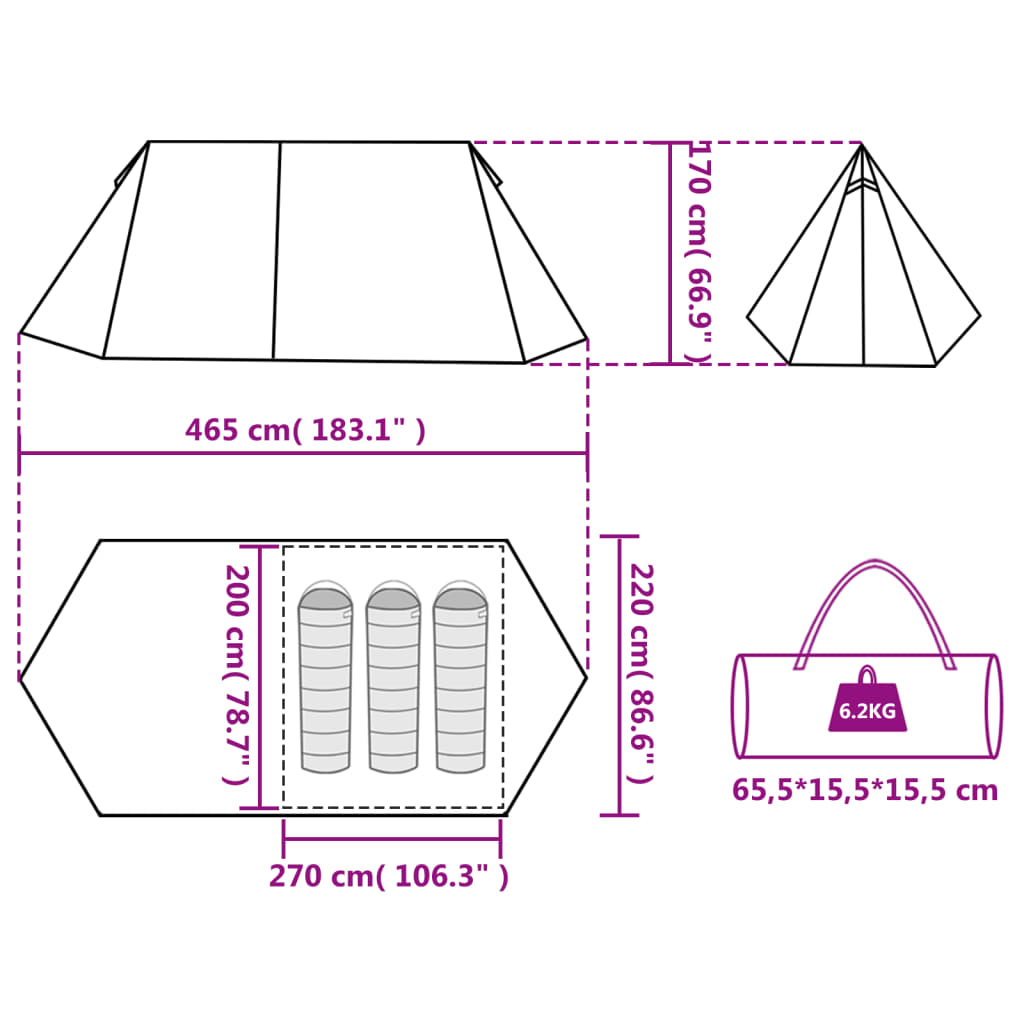 vidaXL Campingzelt 3 Personen Blau Wasserfest