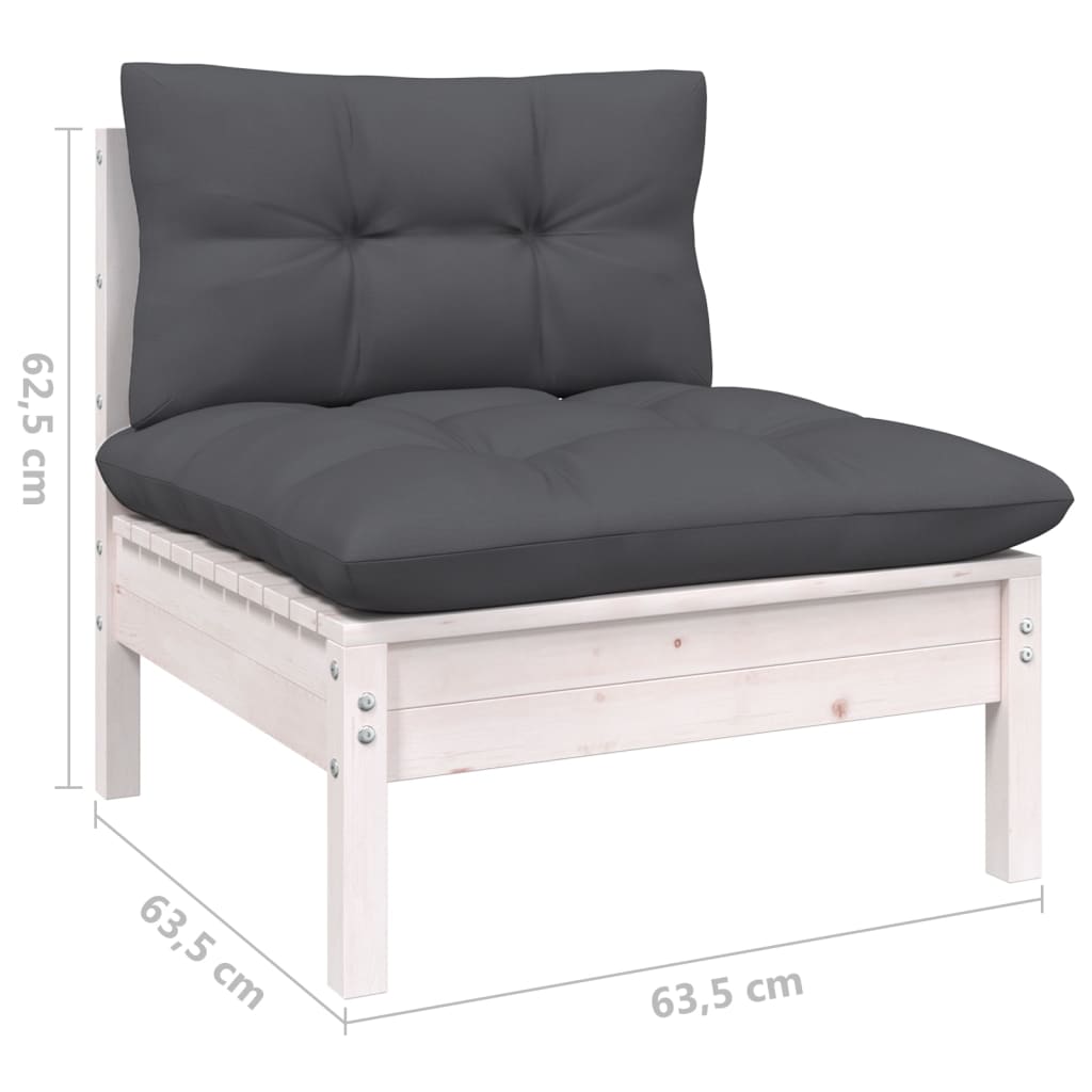 vidaXL 11-tlg. Garten-Lounge-Set mit Kissen Weiß Kiefer Massivholz