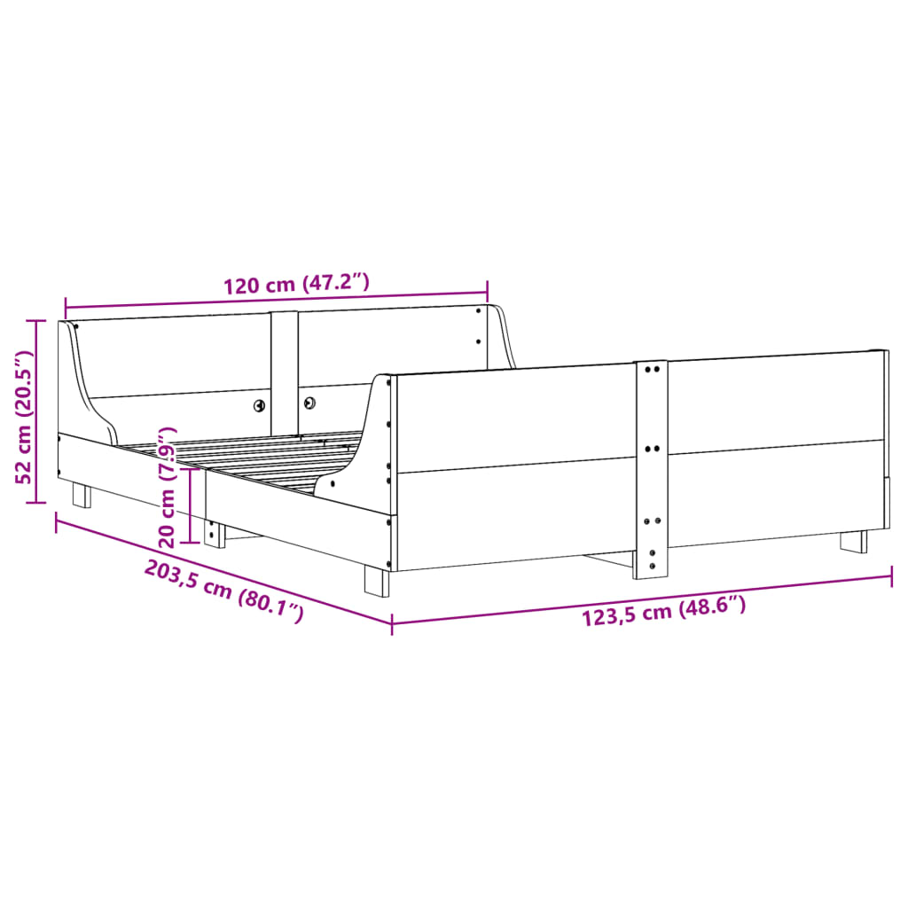 vidaXL Massivholzbett ohne Matratze Weiß 120x200 cm Kiefernholz