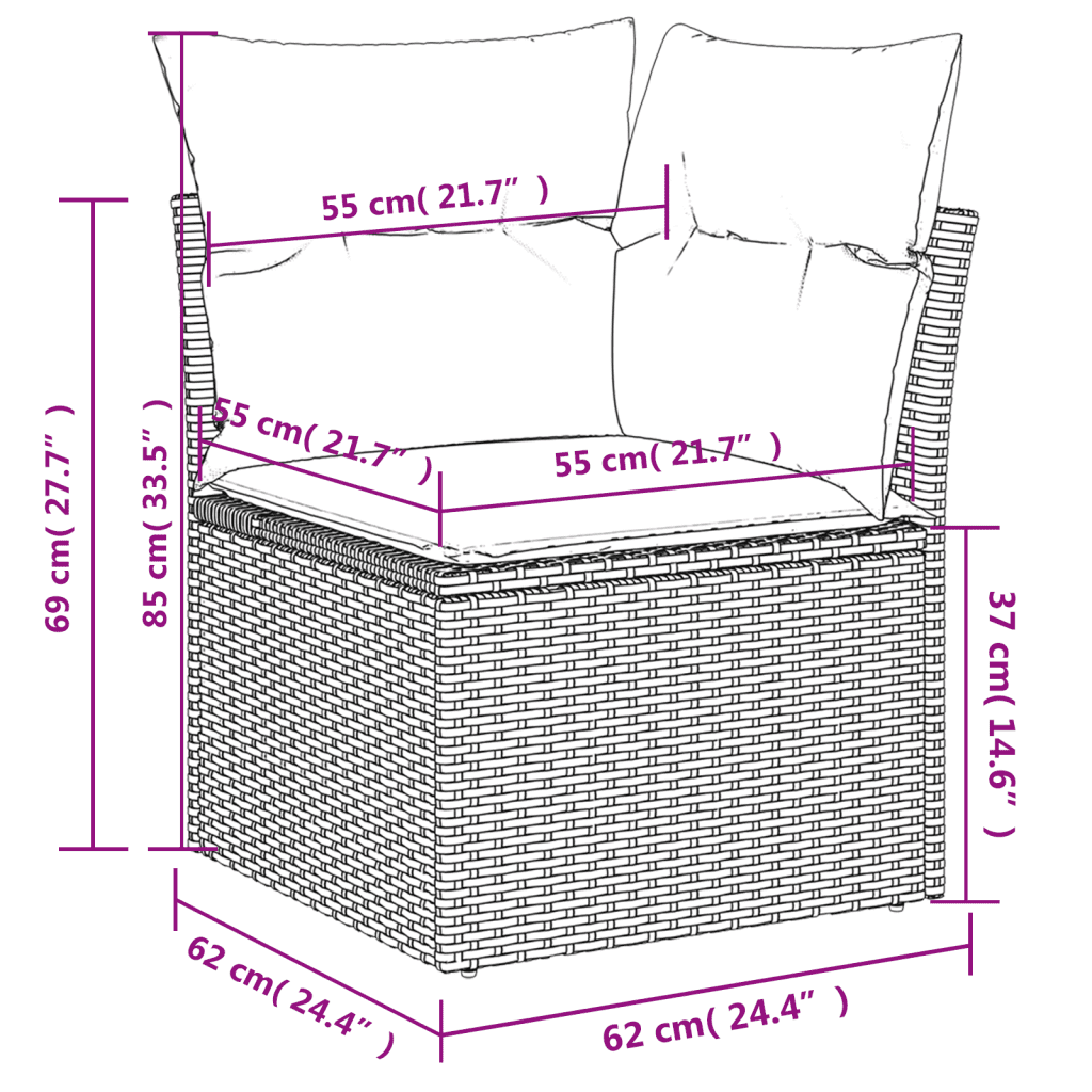 vidaXL 14-tlg. Garten-Sofagarnitur mit Kissen Grau Poly Rattan