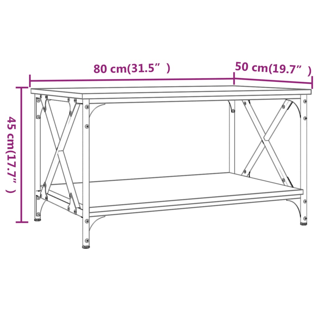 vidaXL Couchtisch Räuchereiche 80x50x45 cm Holzwerkstoff und Eisen