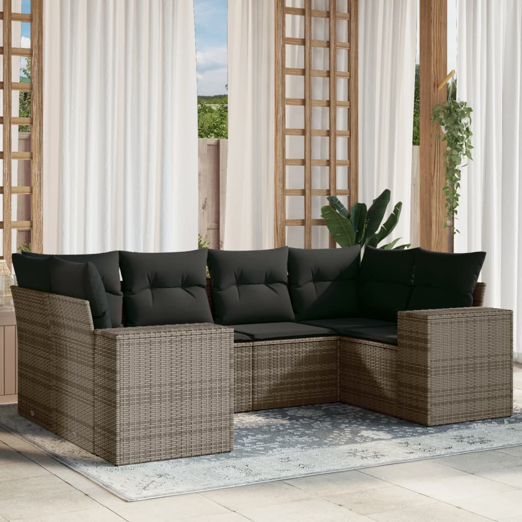 vidaXL 6-tlg. Garten-Sofagarnitur mit Kissen Grau Poly Rattan