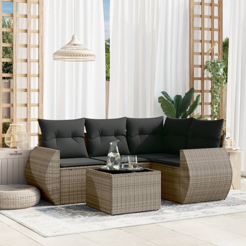 vidaXL 5-tlg. Garten-Sofagarnitur mit Kissen Grau Poly Rattan