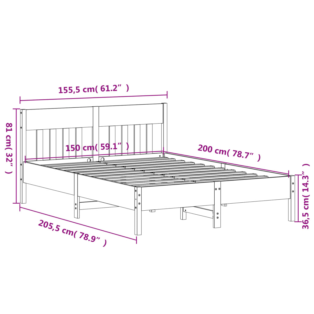 vidaXL Massivholzbett ohne Matratze Weiß 150x200 cm Kiefernholz