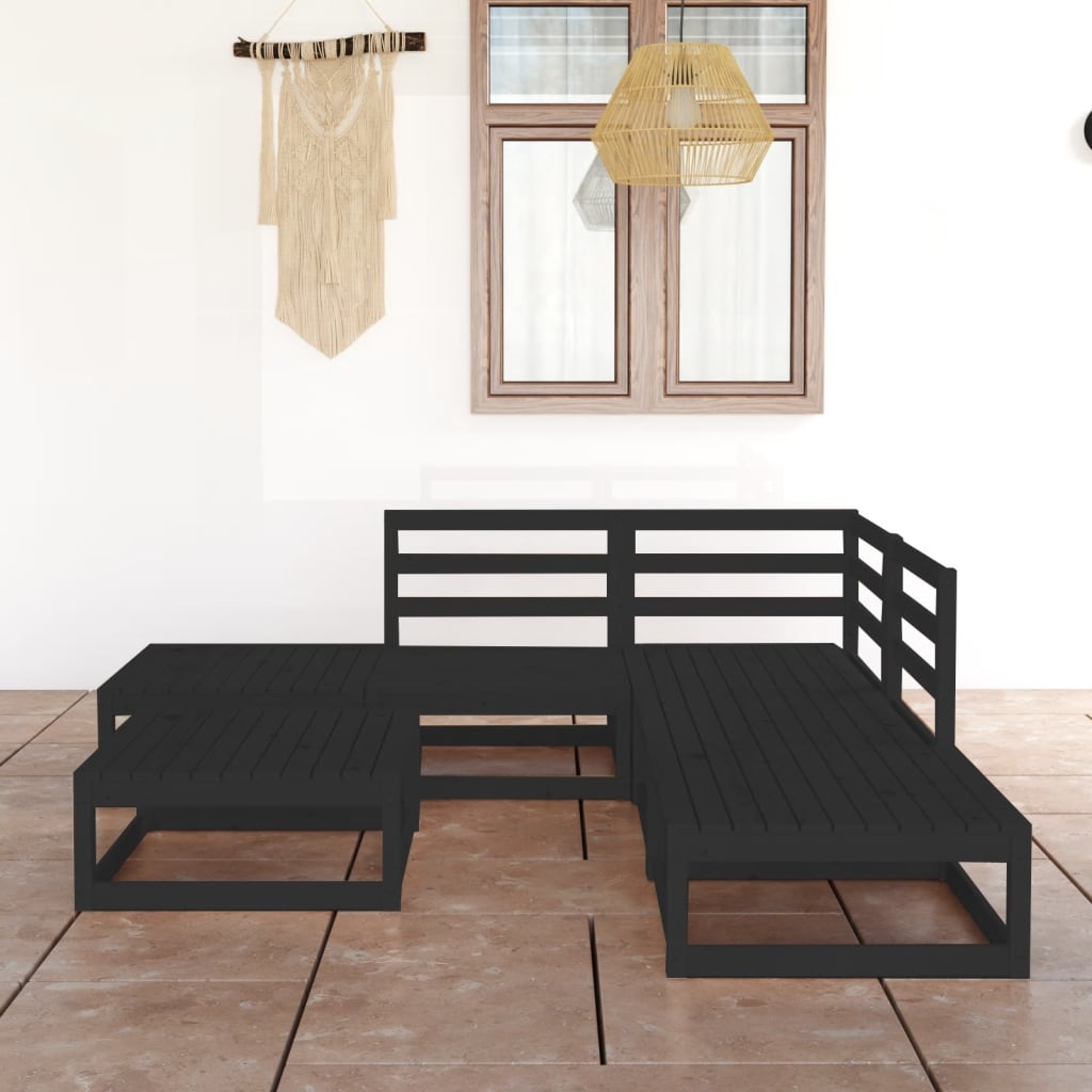 vidaXL 6-tlg. Garten-Lounge-Set Schwarz Massivholz Kiefer