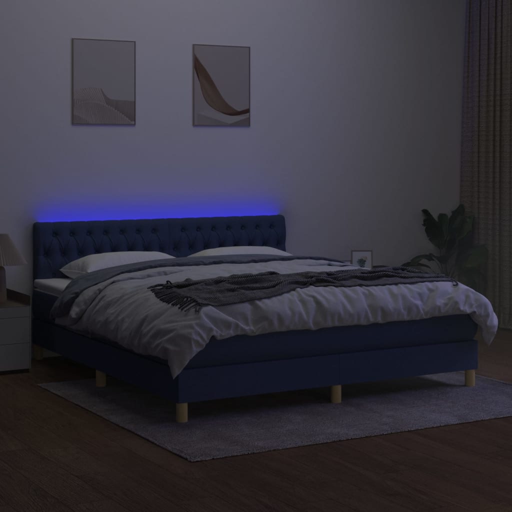 vidaXL Boxspringbett mit Matratze & LED Blau 180x200 cm Stoff