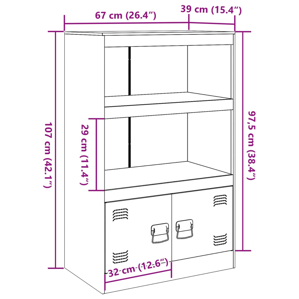 vidaXL Sideboard Anthrazit 67x39x107 cm Stahl