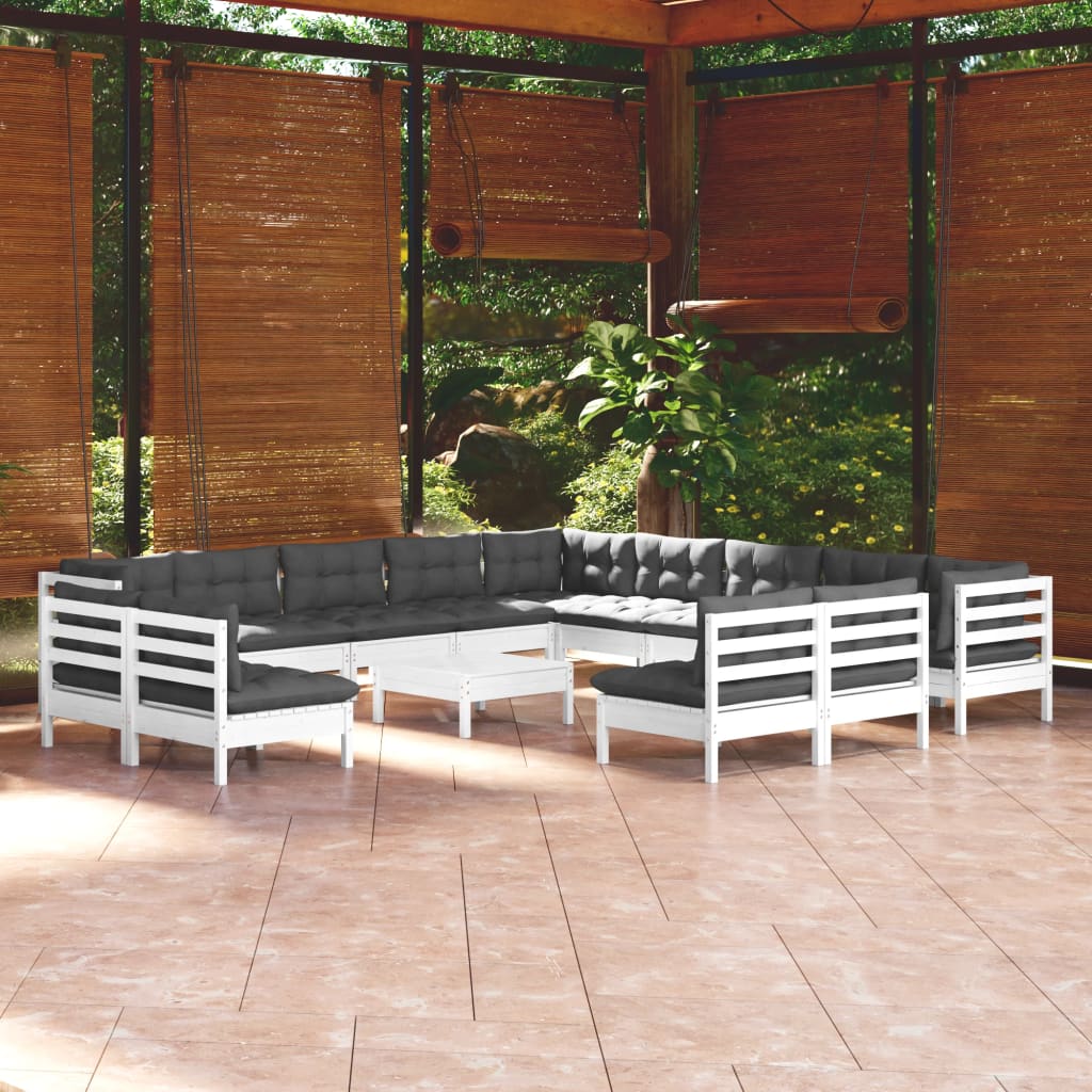 vidaXL 14-tlg. Garten-Lounge-Set mit Kissen Weiß Massivholz Kiefer